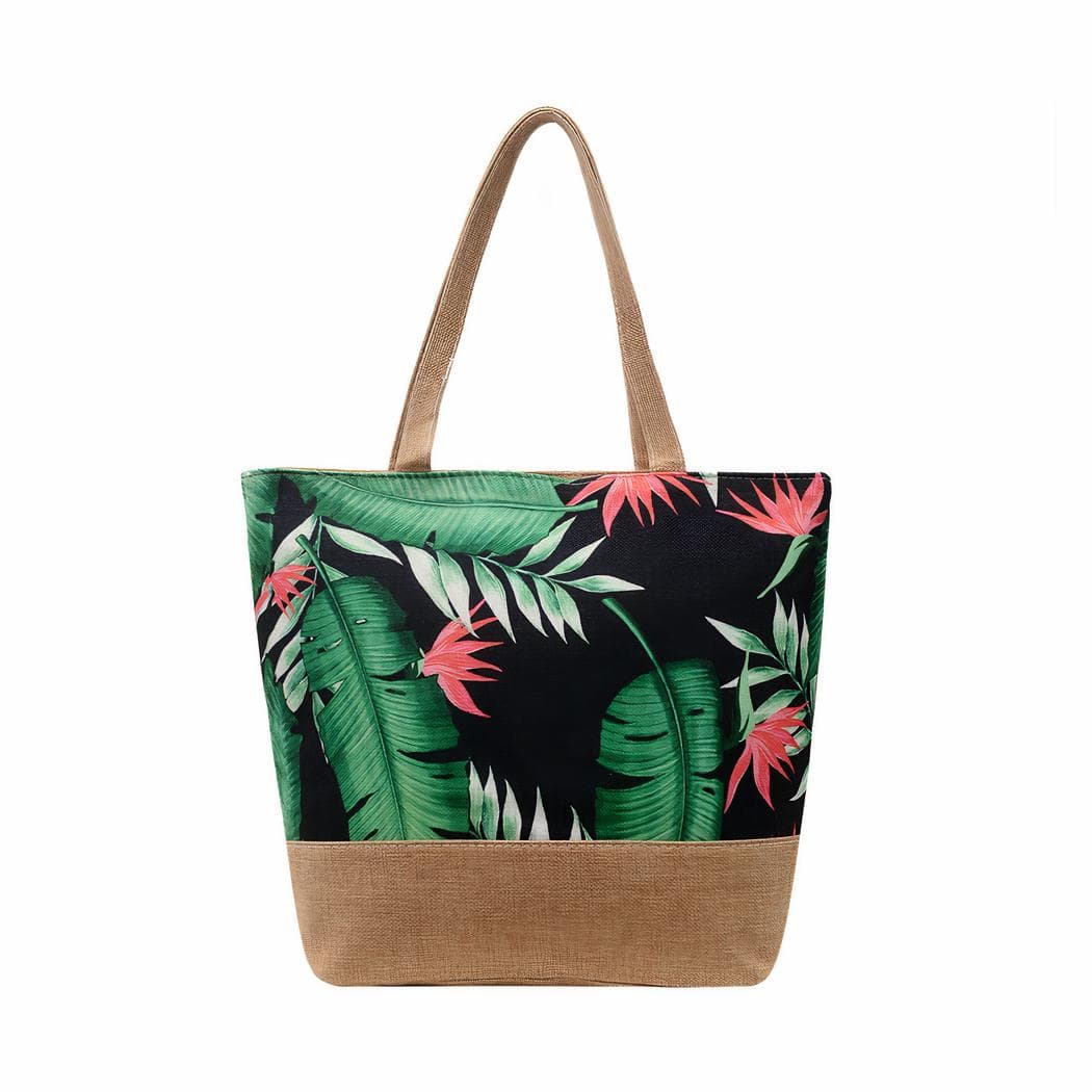 Sac de plage à fleurs porté épaule - noir