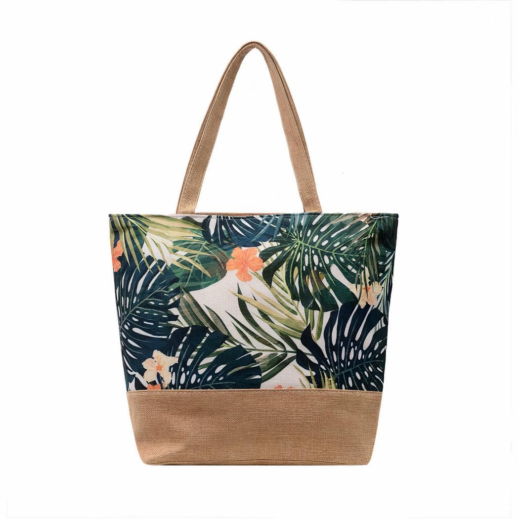 Sac de plage à fleurs porté épaule - vert