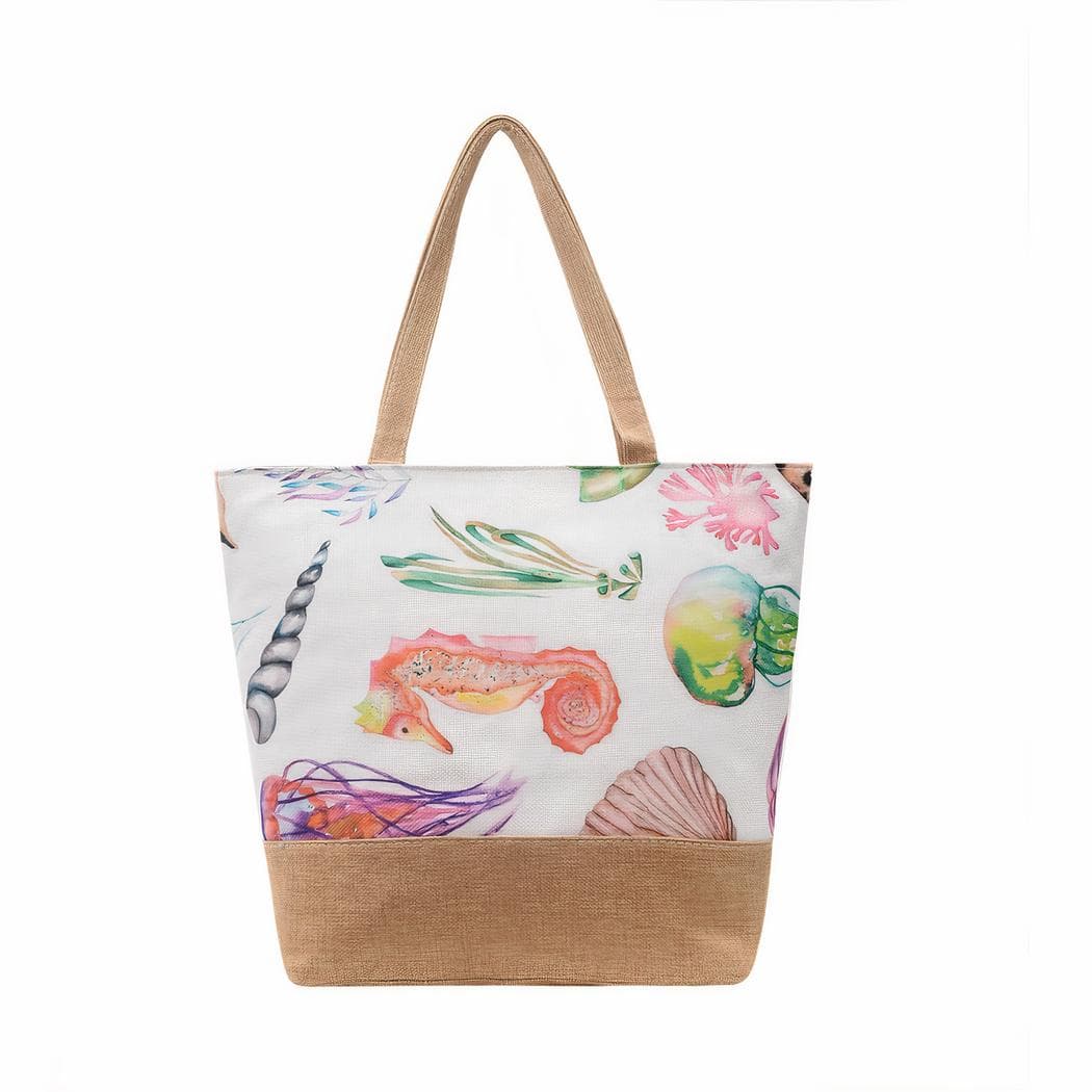 Sac de plage à fleurs porté épaule - blanc