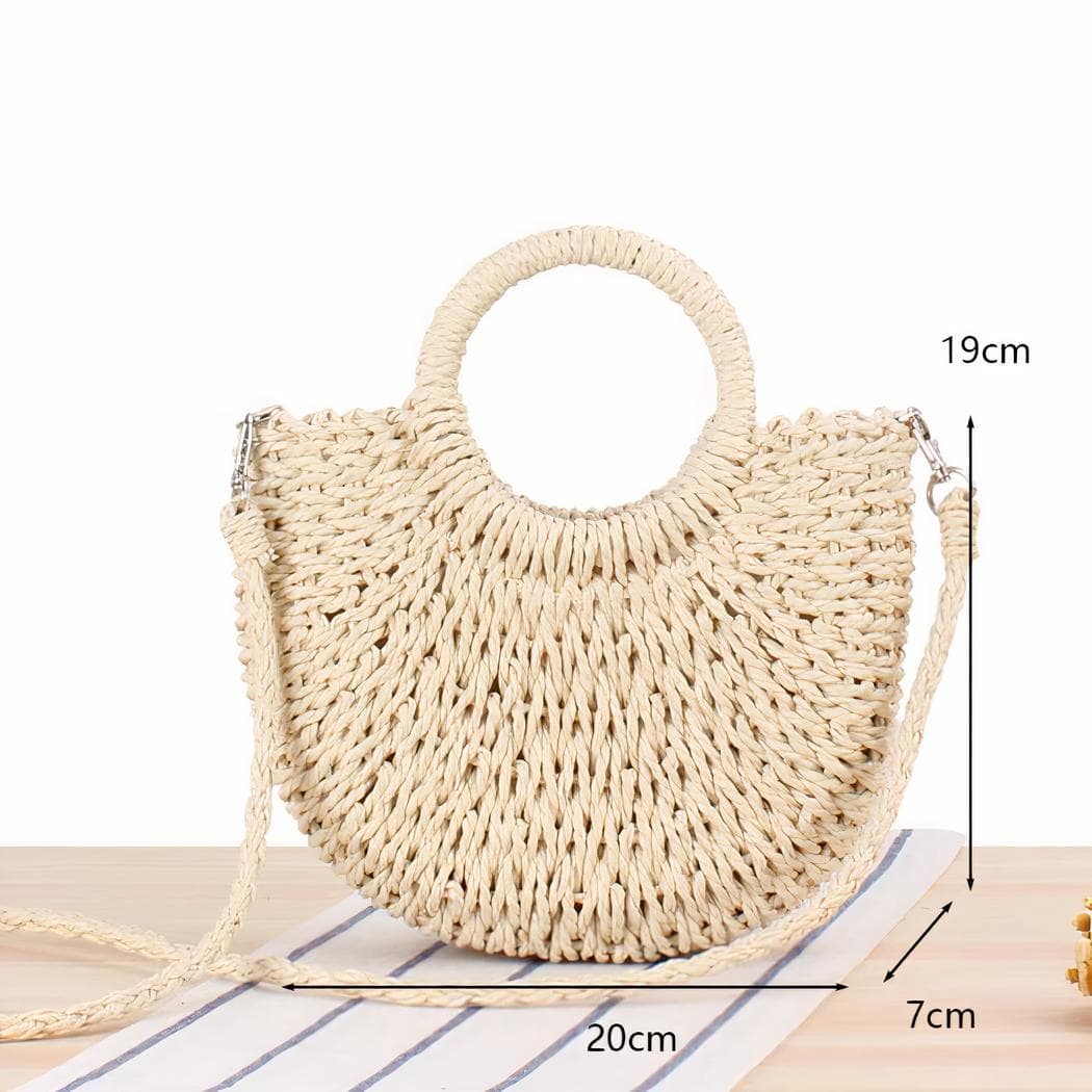 Sac d'été bandoulière en paille pour femme - beige