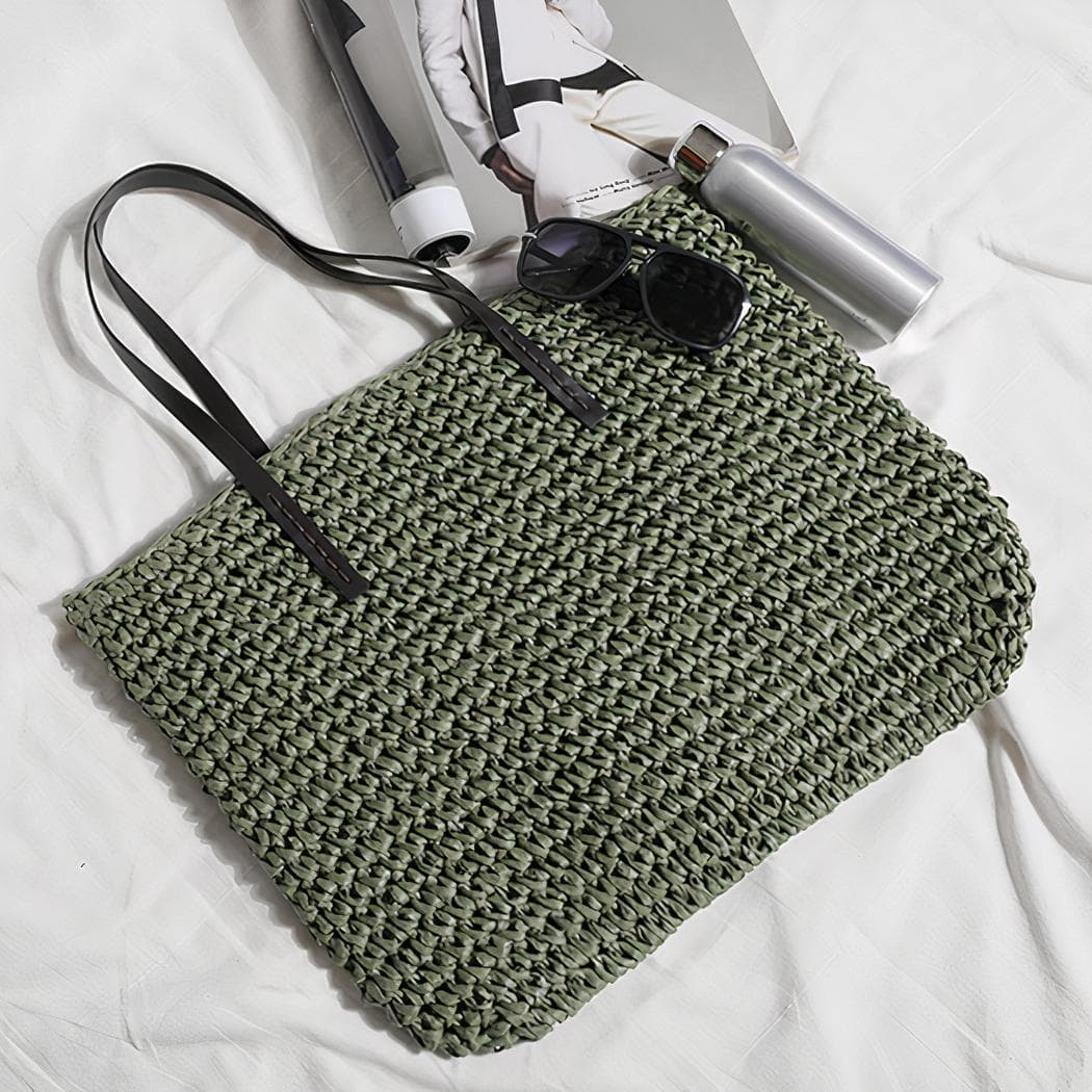 Sac de plage bohème en paille tressée pour femme - vert