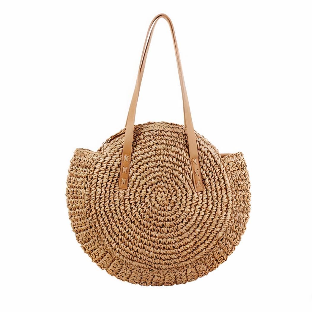 Sac de plage en paille rond pour femme - marron