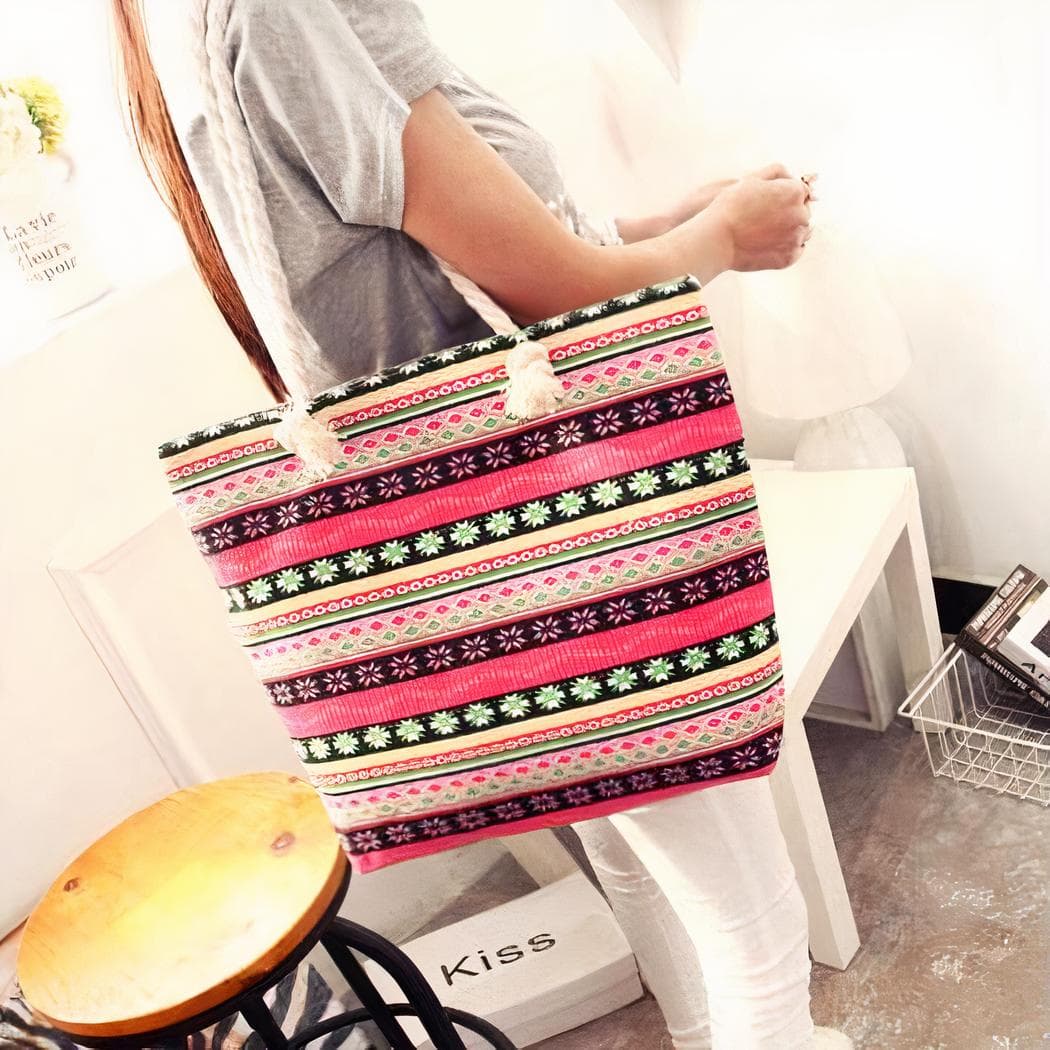 Sac cabas de plage pour femme - rose
