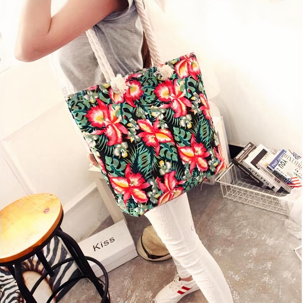 Sac cabas de plage floral pour femme - vert