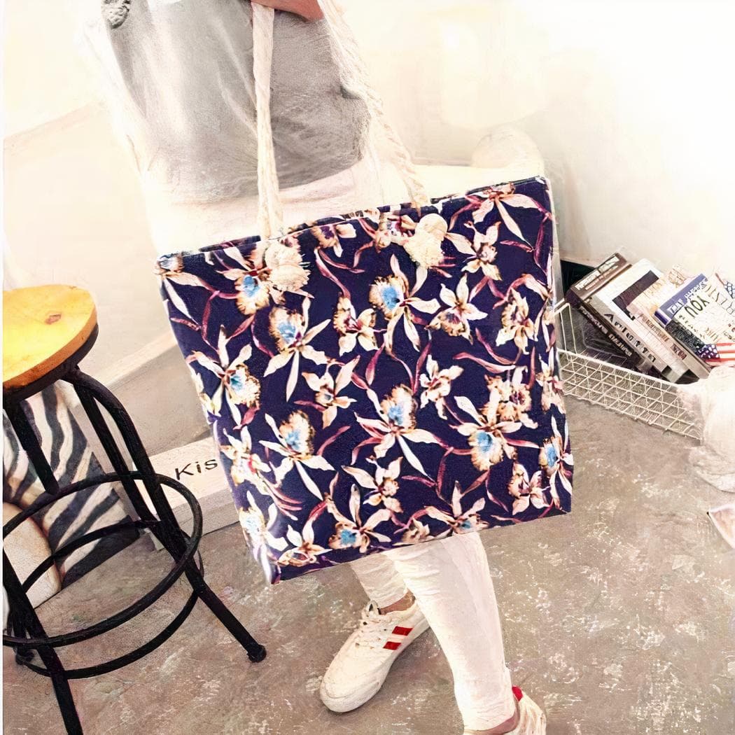 Sac cabas de plage floral pour femme - violet