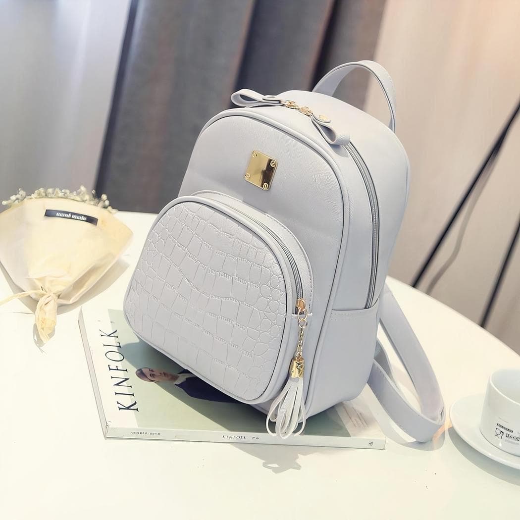 Sac à dos en cuir synthétique motif croco - gris