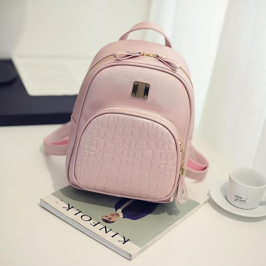 Sac à dos en cuir synthétique motif croco - rose