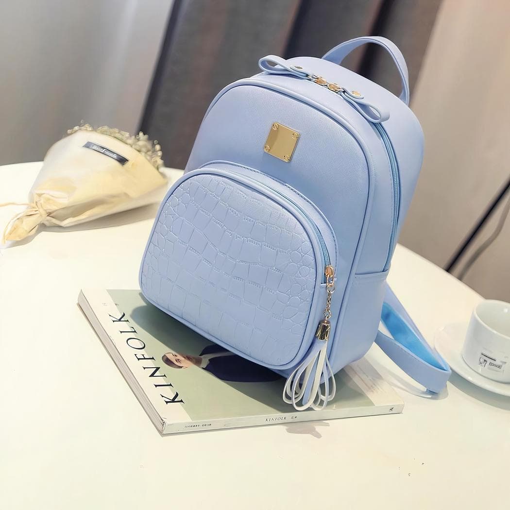 Sac à dos en cuir synthétique motif croco - bleu