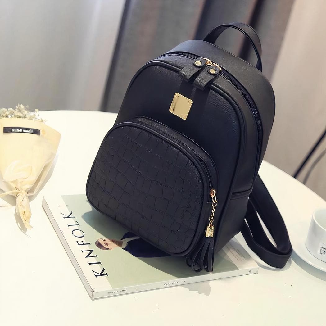 Sac à dos en cuir synthétique motif croco - noir