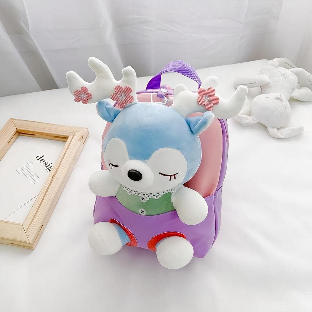 Sac à dos d'école en peluche pour enfant - violet