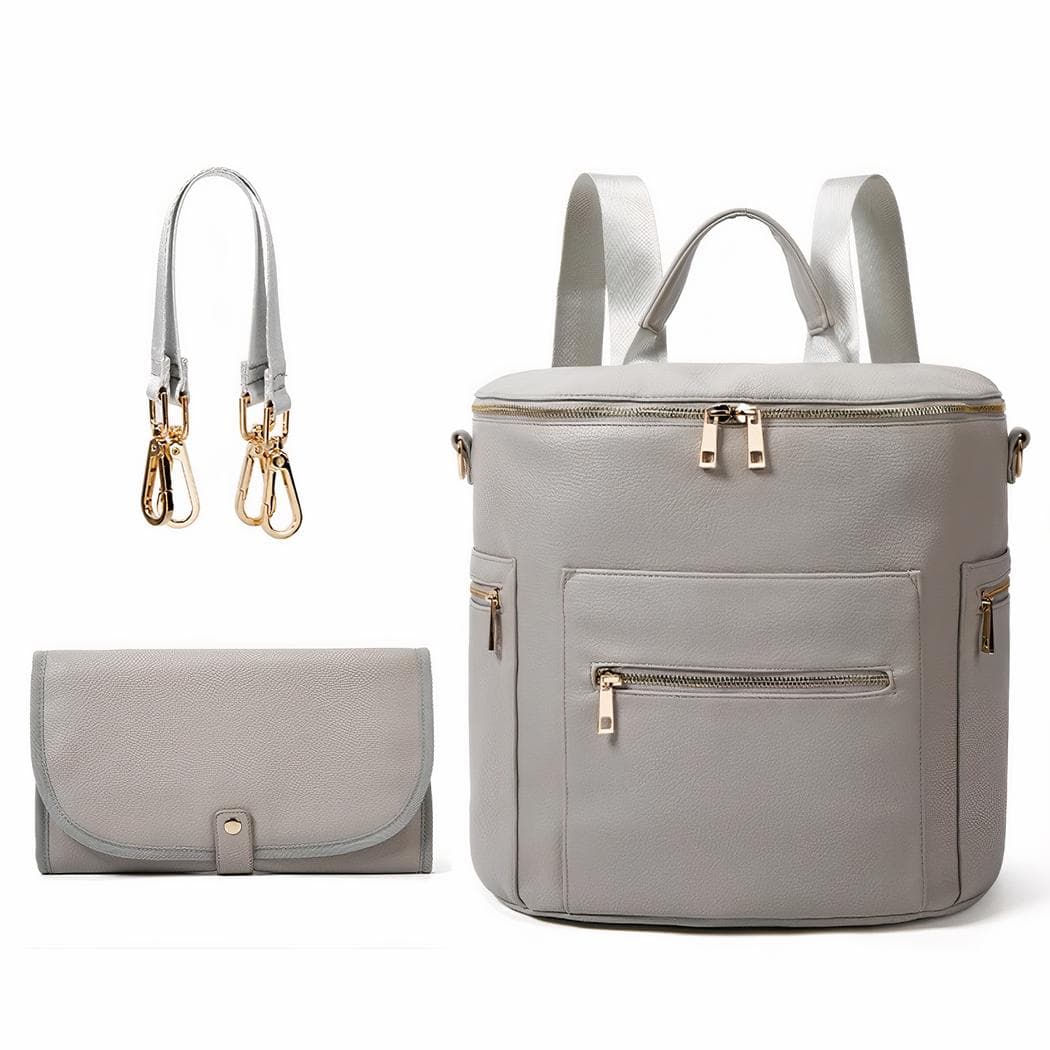 Sac à langer pour poussette en similicuir - gris