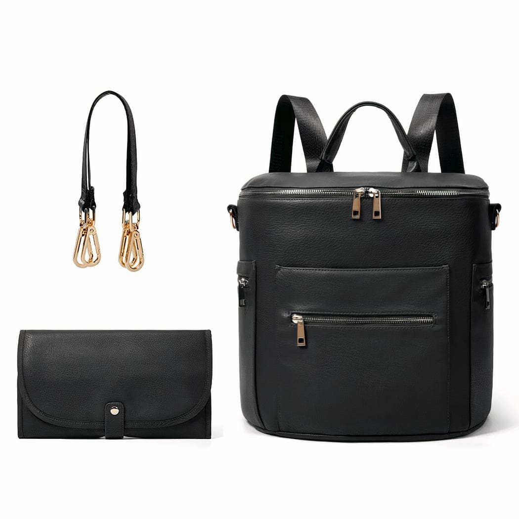 Sac à langer pour poussette en similicuir - noir