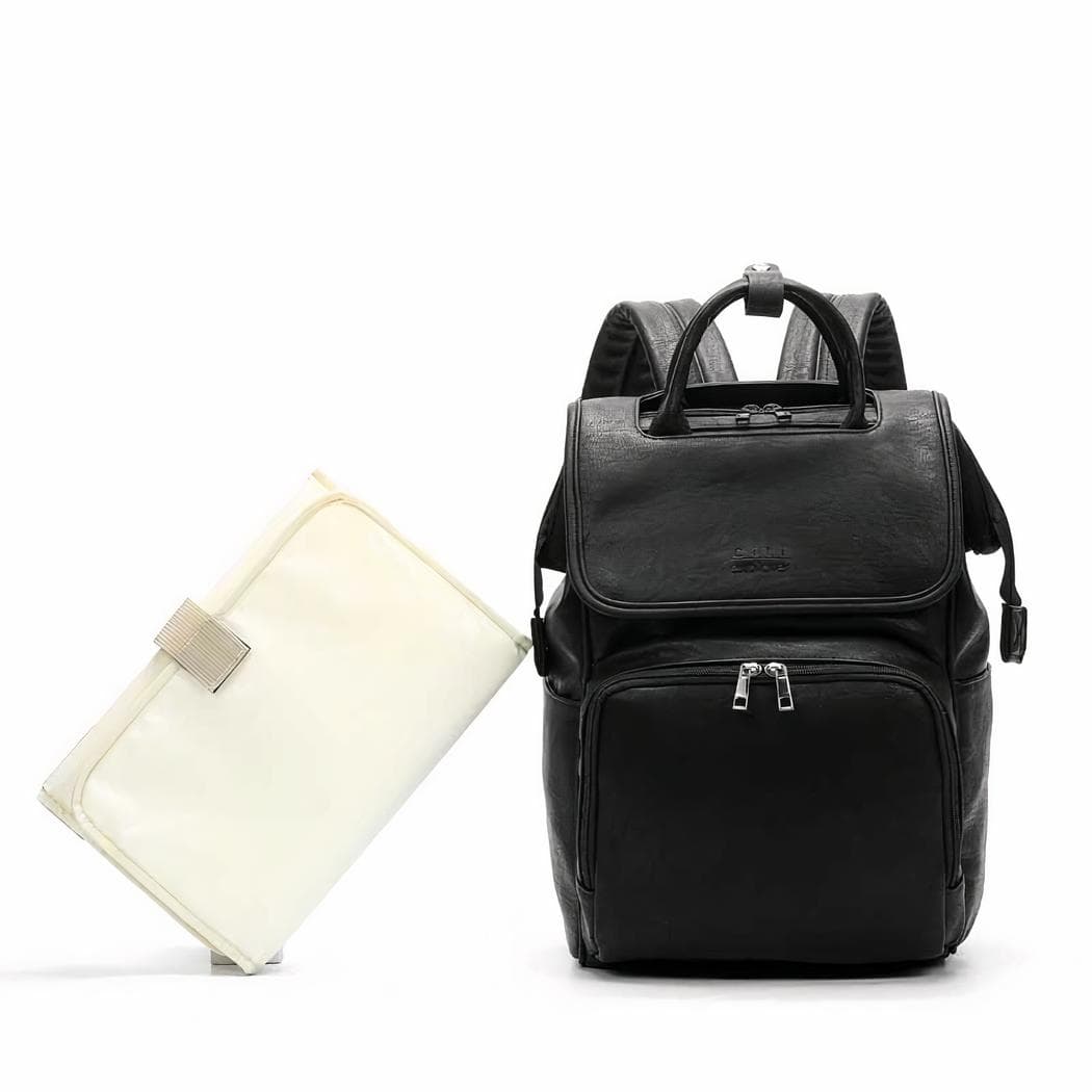 Sac à langer de maternité en similicuir - noir