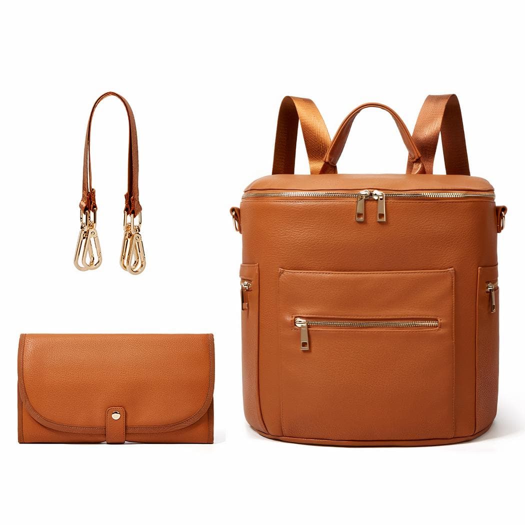 Sac à langer pour poussette en similicuir - marron
