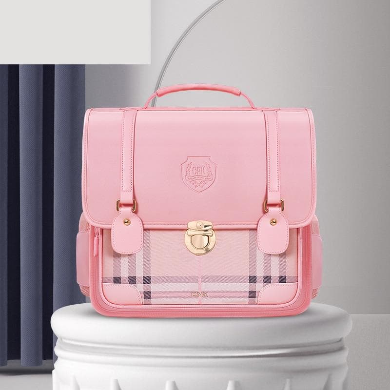 Sac à dos d'école carreaux pour enfants - rose