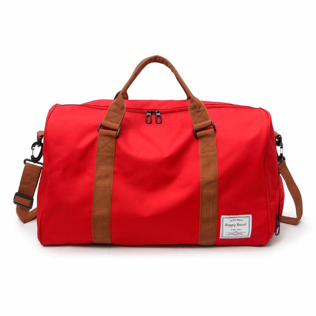 Sac de voyage grande capacité avec bandoulière marron - rouge