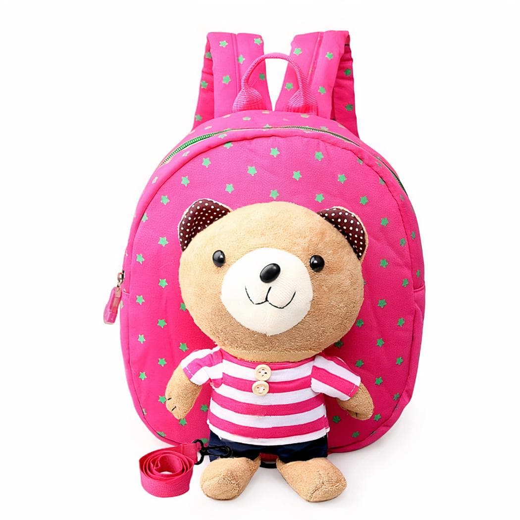 Sac à dos maternelle avec ourson en peluche - rose