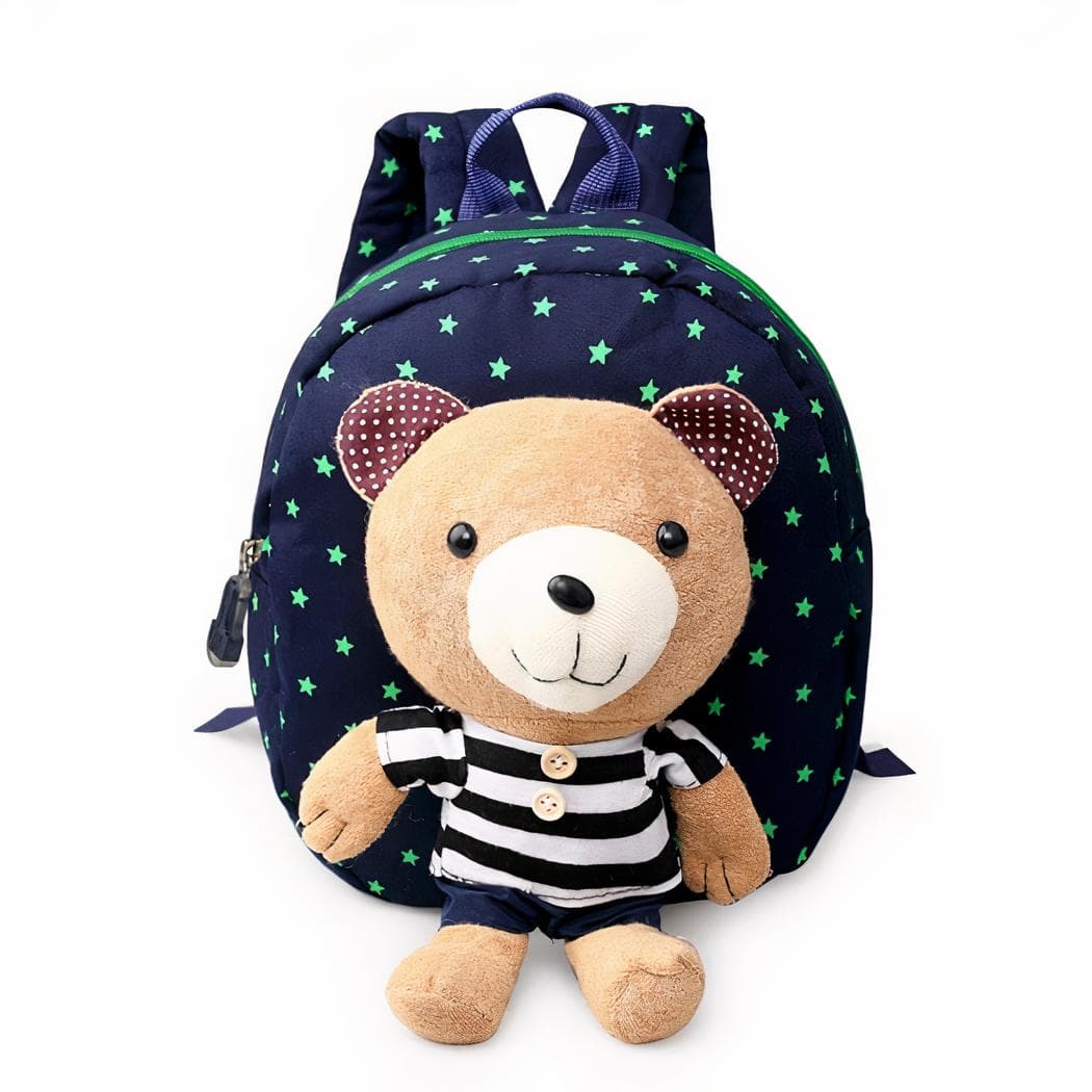 Sac à dos maternelle avec ourson en peluche - bleu