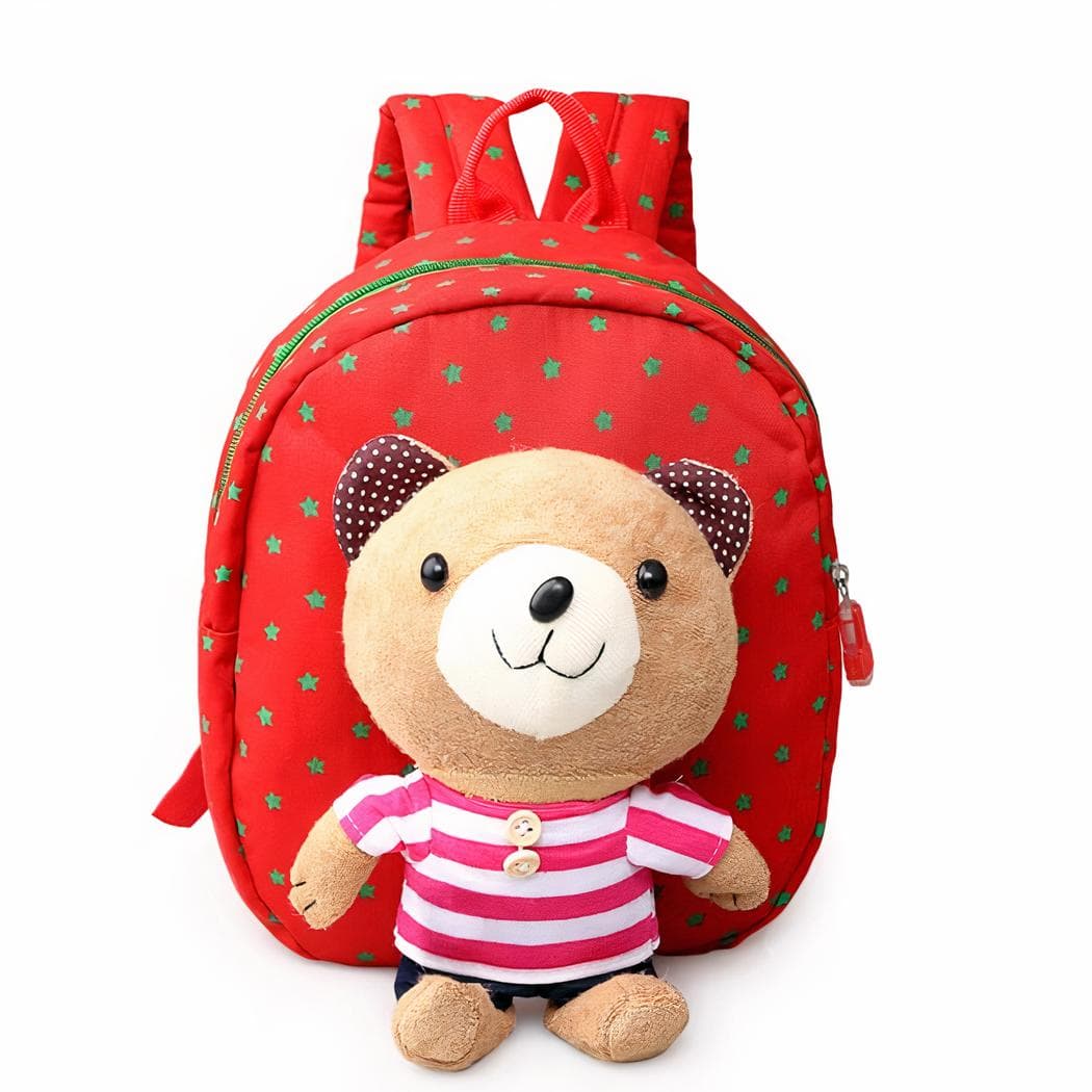 Sac à dos maternelle avec ourson en peluche - rouge