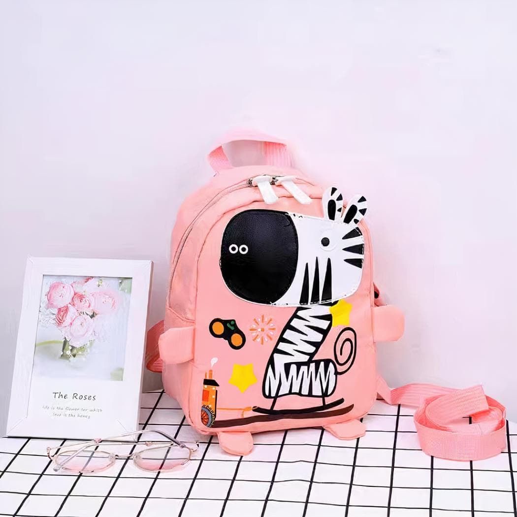 Sac à dos maternelle coloré illustré d'un zèbre - rose