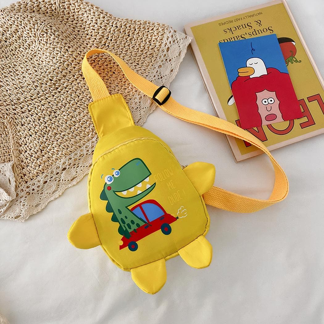 Sac à dos bandoulière de maternelle petit dinosaure vert - jaune