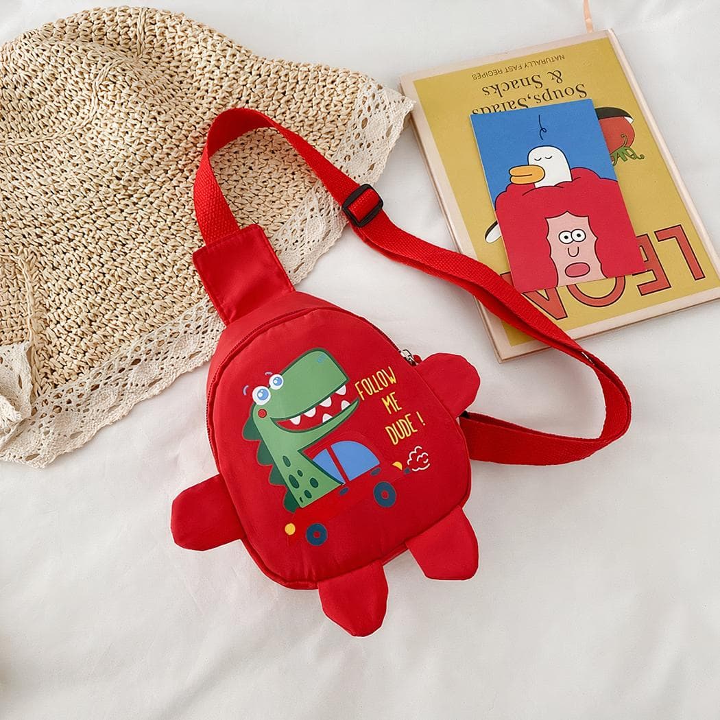 Sac à dos bandoulière de maternelle petit dinosaure vert - rouge