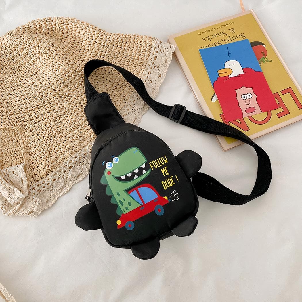 Sac à dos bandoulière de maternelle petit dinosaure vert - noir
