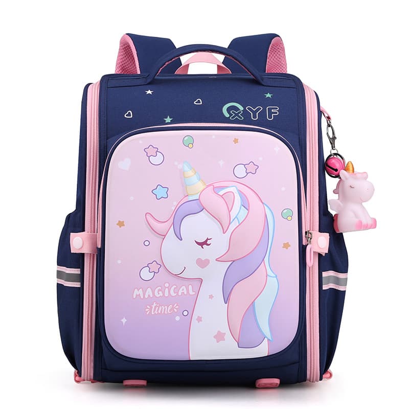 Cartable licorne rose imperméable pour fille - bleu