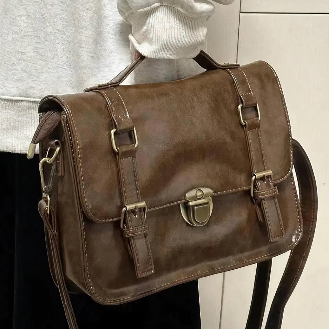 Sac à dos cartable style preppy japonais pour femme - marron