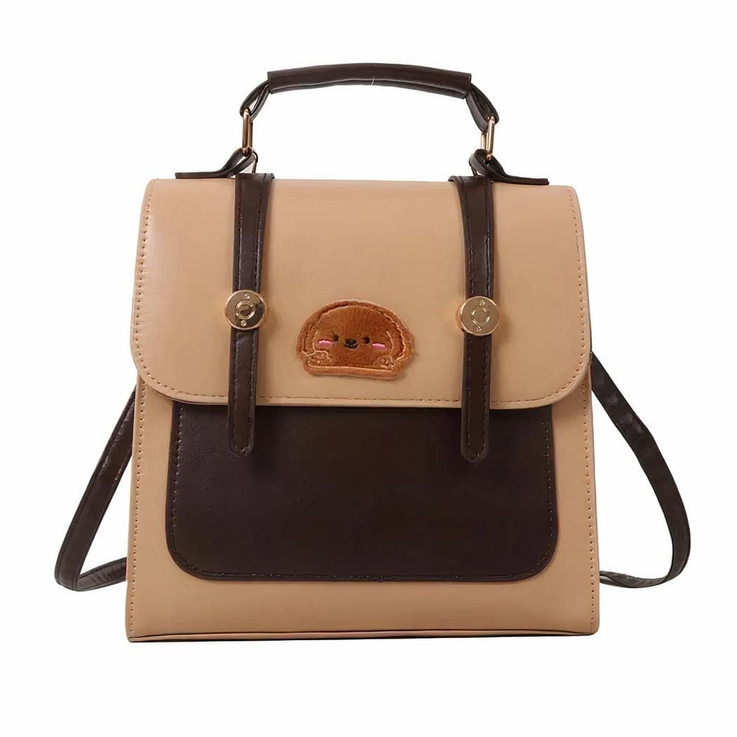 Sac à dos cartable avec motif de chien pour femme - beige
