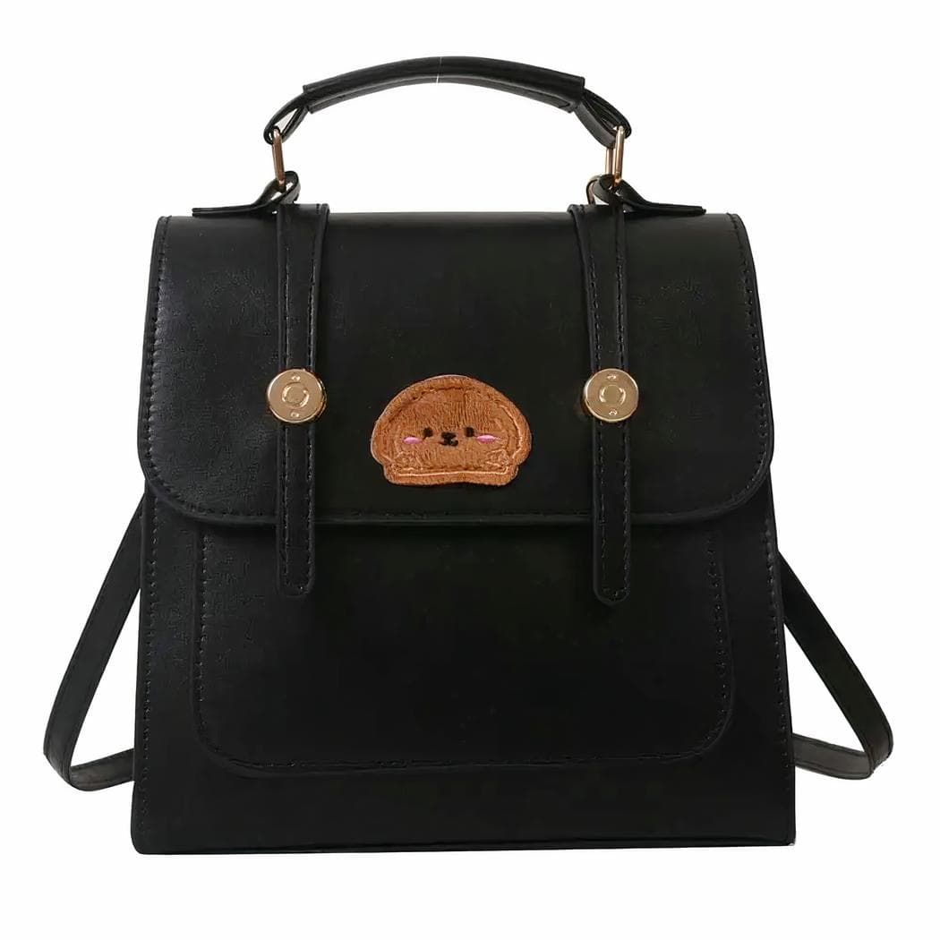 Sac à dos cartable avec motif de chien pour femme - noir