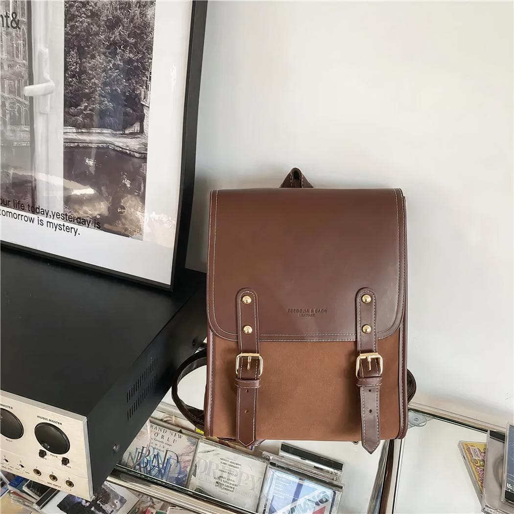 Sac à dos cartable retro pour femme - marron