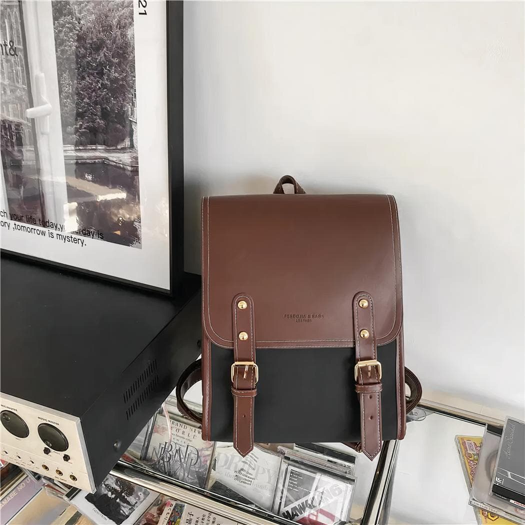 Sac à dos cartable retro pour femme - noir