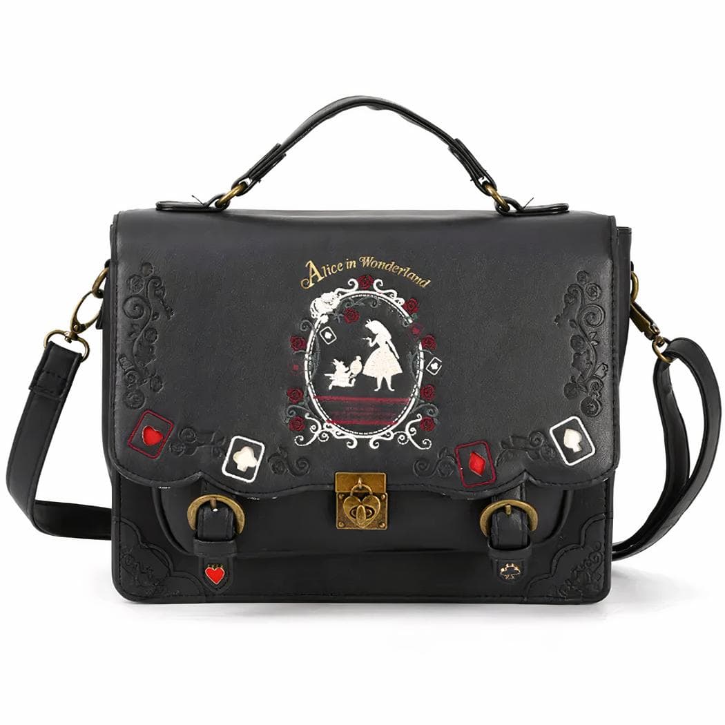 Sac à dos cartable vintage pour femme - noir