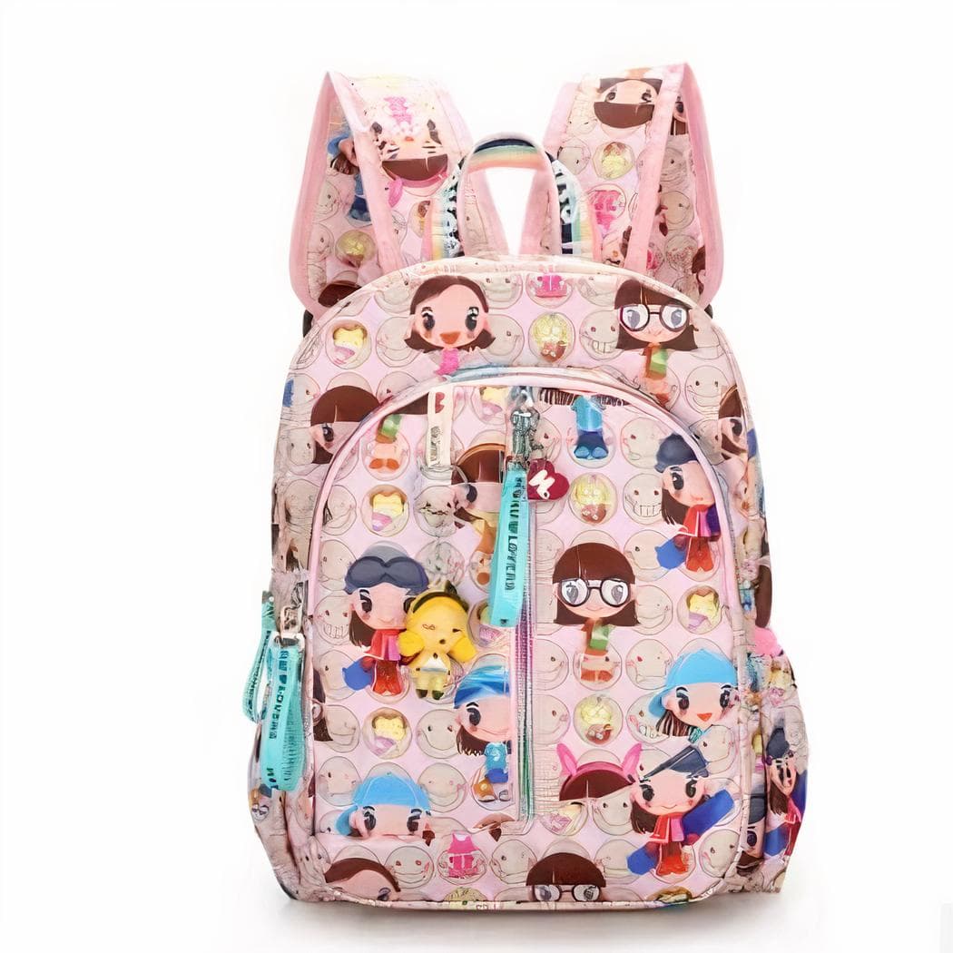 Sac à dos fille imprimé de dessins animés - rose
