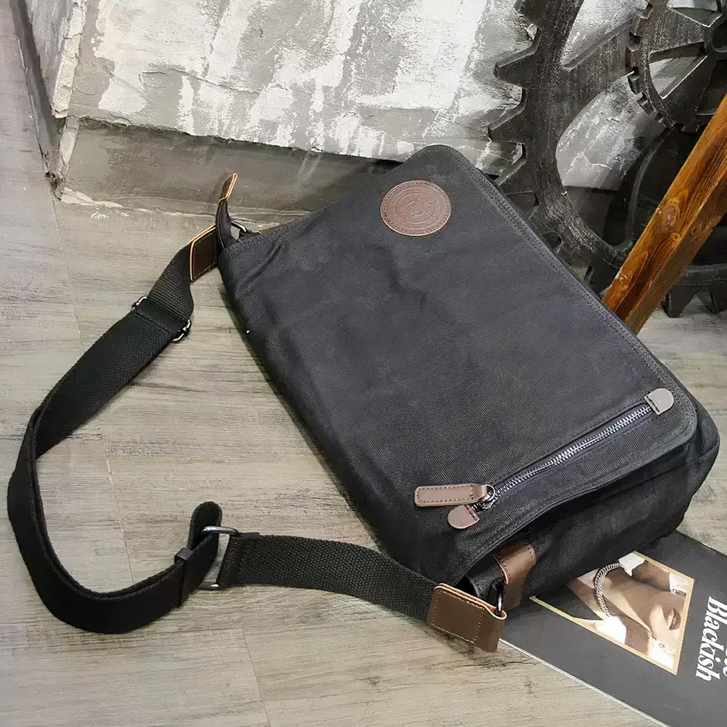 Cartable d'étudiant en toile pour homme - noir