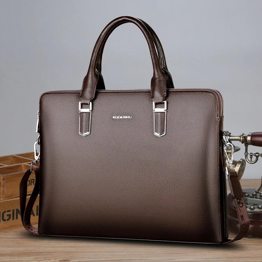 Cartable messager en cuir pour homme - marron