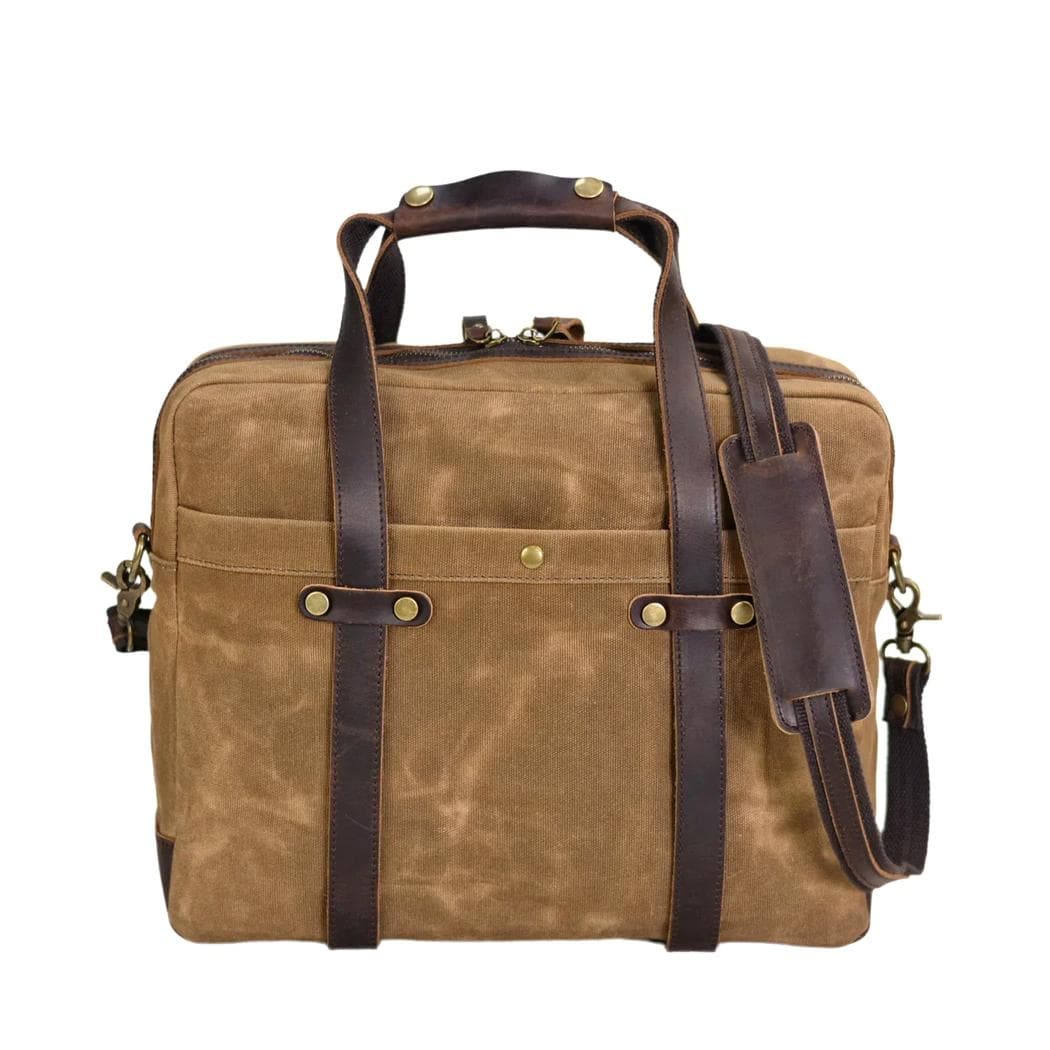 Cartable en toile cirée pour homme - marron