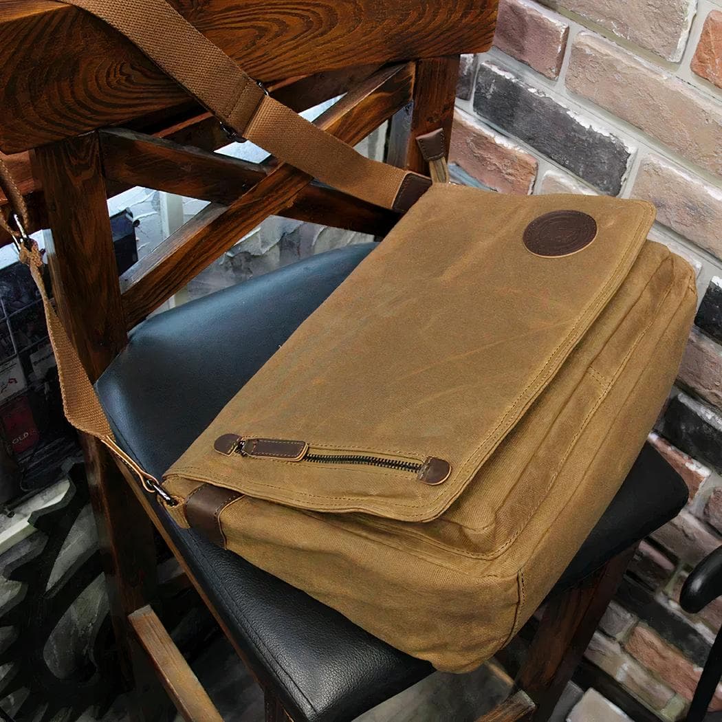 Cartable d'étudiant en toile pour homme - beige