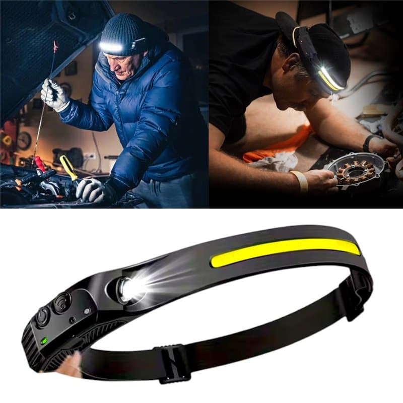 Ultra-Bright LED Headlamp for Supermoto Maintenance - USB Rechargeable, Adjustable Strap with Motion Sensor - 1x