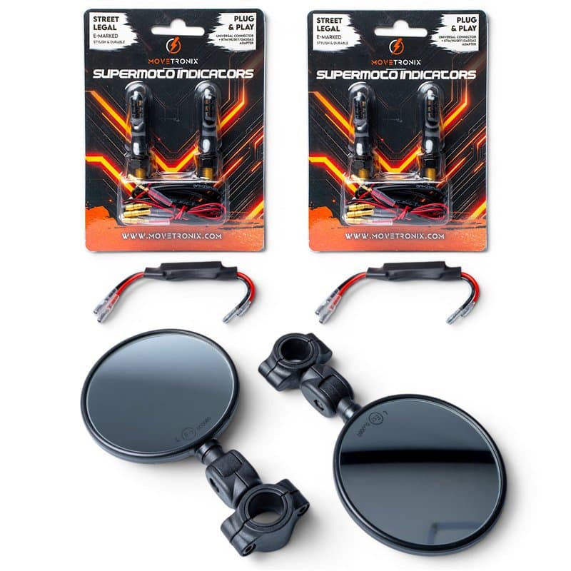 Street Legal Bundle - E-Marked Supermoto Mirrors + Indicator Set