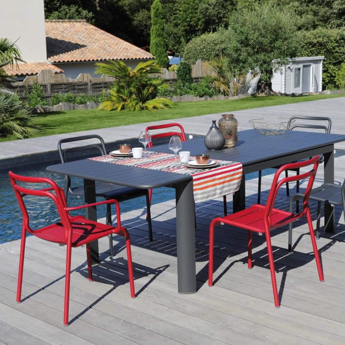 Table de jardin extensible aluminium - EOS - L.130/180 x l.80 cm - 6/8 personnes-PROLOISIRS