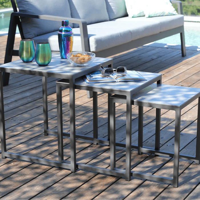 Lot 3 tables basses de jardin aluminium - Gigogne - L.35/40/45 cm-PROLOISIRS