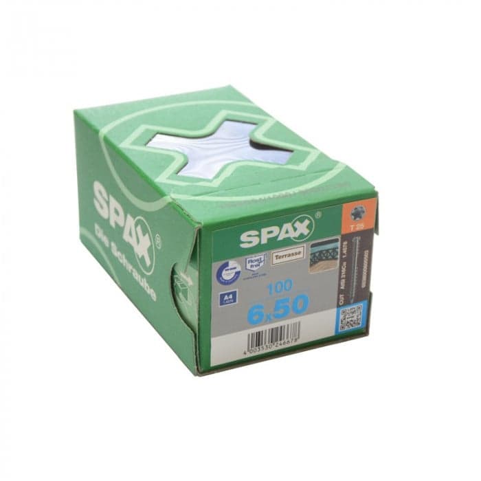 Vis 6x50 Inox Marin A4 Grise Spax Terrasse BTE 100-SPAX