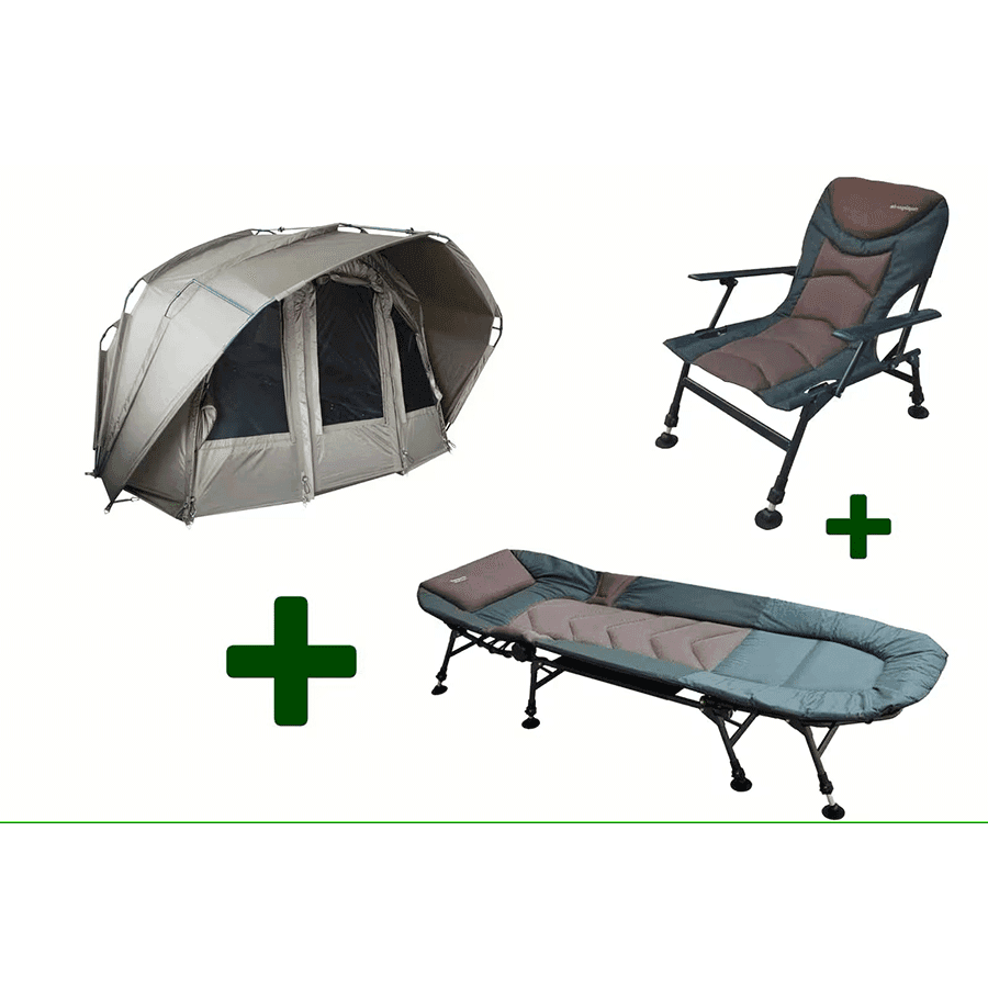 2 Mann Angelzelt + Bedchair + Carpchair