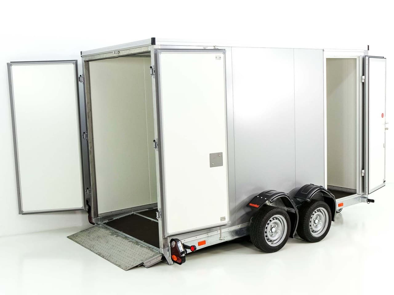 Vezeko Koffer-Absenkanhänger 157x344cm Höhe:190cm 2,7t|silber-Tür rechts-Neu