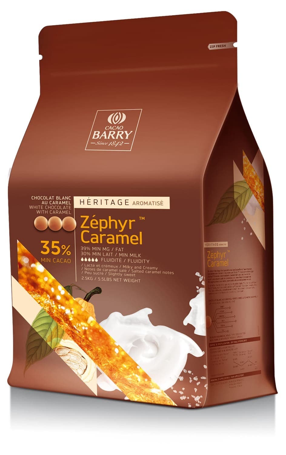 Chocolat de couverture Zephyr Caramel 35% : Poids - 2,5 kg