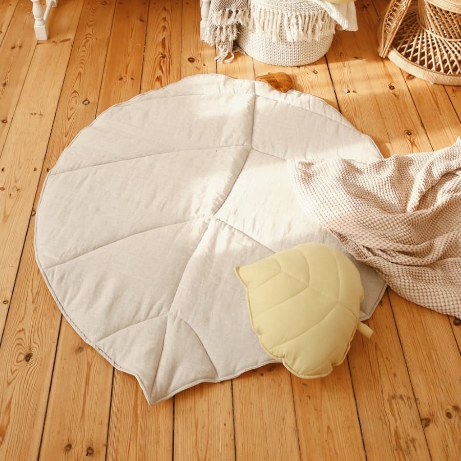 Tapis de jeu en forme de feuille lin sable