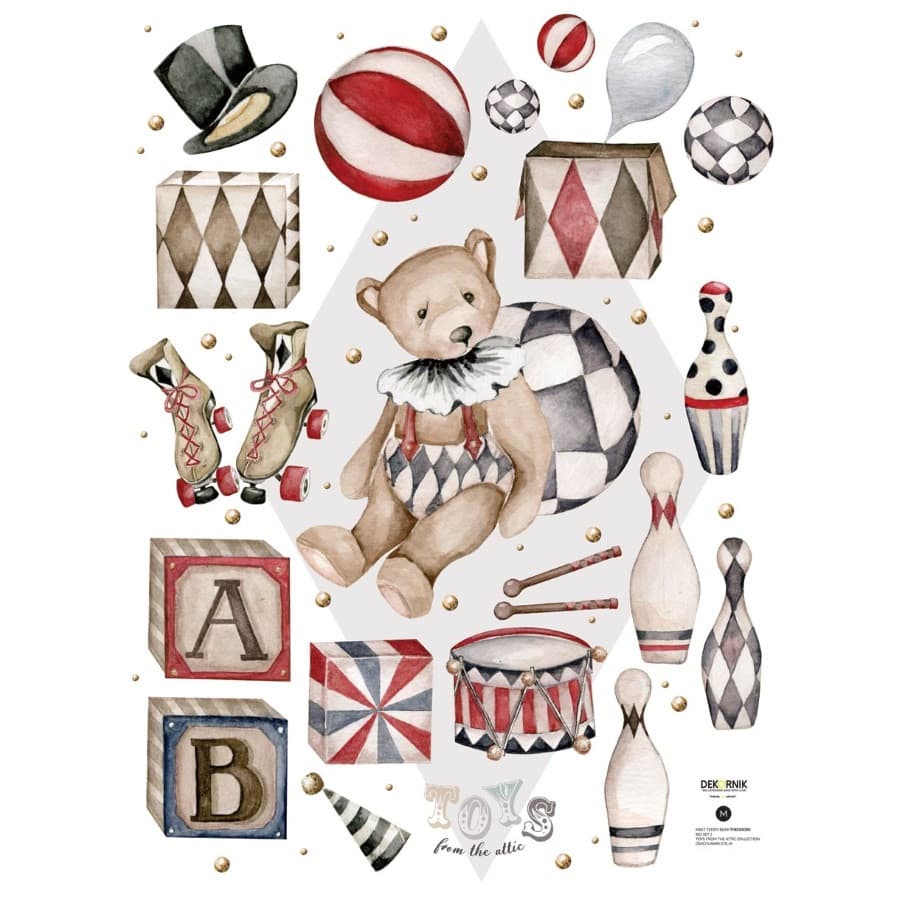 Sticker Ourson Théodore et ses jouets vintage