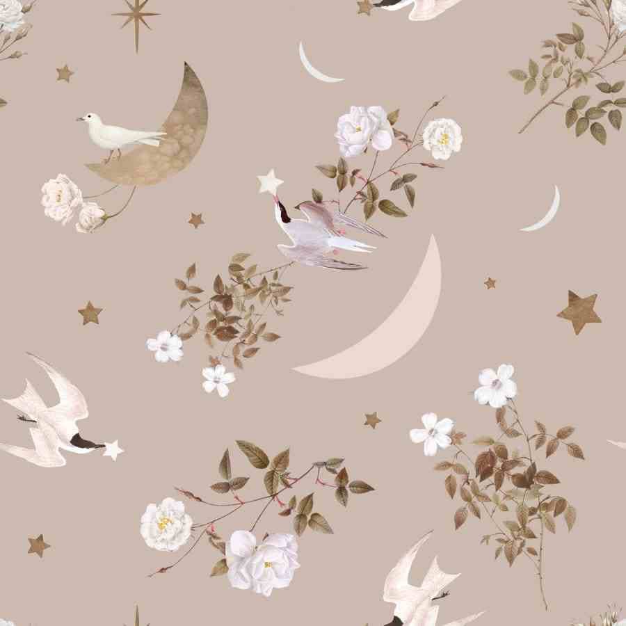 Echantillon papier peint  - Oiseaux sur ciel de nuit